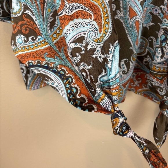 Umgee Multicolor Paisley Brown/Orange/Blue Boho Kimono Wide Ruffle Sleeves - Picture 7 of 9